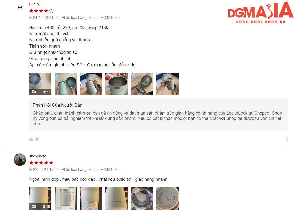 Những đánh giá/trải nghiệm của khách hàng kèm với hình ảnh trên một gian hàng Shopee