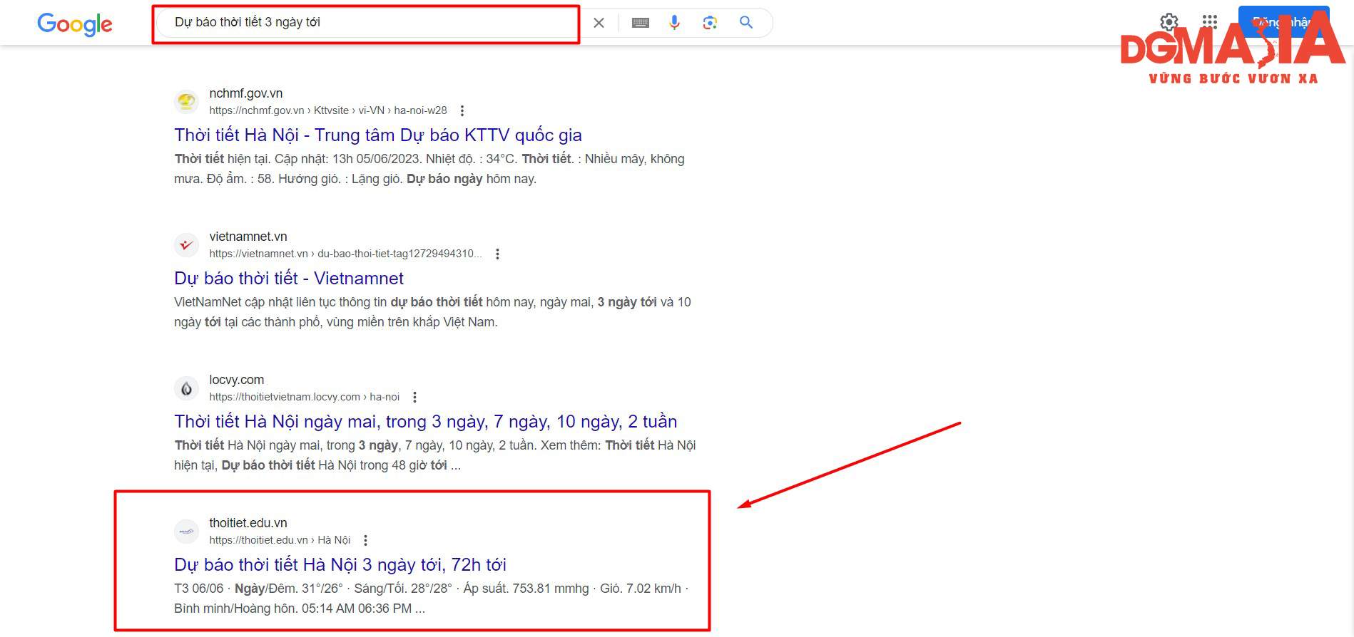 Sau khi lọc những trang báo điện tử, chúng ta sẽ lấy website thoitiet.edu.vn để làm ví dụ nghiên cứu từ khóa của đối thủ