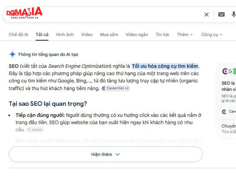 AI Search tổng hợp và trả thông tin trên kết quả tìm kiếm của Google
