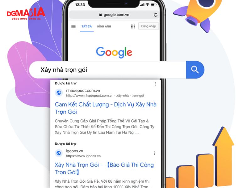 Mẫu quảng cáo trên Google khi người dùng tìm kiếm từ khóa